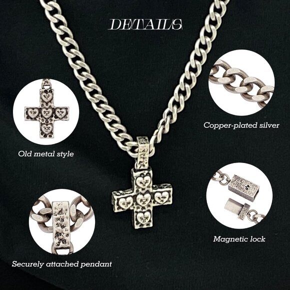Men's Silver Plated 20.5" Stainless Steel Cuban Link Chain Cross Pendant - Picture 4 of 7